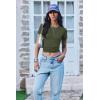 imageEkouaer Women Short Sleeve Shirts Lightweight Thermal Tops Ribbed Knitted Outfit Tees Soft Crew Neck Undershirt Basic ClothesArmy Green
