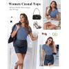 imageEkouaer Women Short Sleeve Shirts Lightweight Thermal Tops Ribbed Knitted Outfit Tees Soft Crew Neck Undershirt Basic ClothesGray Blue
