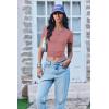 imageEkouaer Women Short Sleeve Shirts Lightweight Thermal Tops Ribbed Knitted Outfit Tees Soft Crew Neck Undershirt Basic ClothesLotus Color
