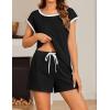 imageEkouaer Womens Pajamas Set 2 Piece Short Sleeves PJs O Neck Tops and Drawstring Waist Shorts Soft Lounge SetBlack