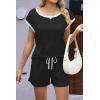 imageEkouaer Womens Pajamas Set 2 Piece Short Sleeves PJs O Neck Tops and Drawstring Waist Shorts Soft Lounge SetBlack