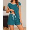 imageEkouaer Womens Pajamas Set 2 Piece Short Sleeves PJs O Neck Tops and Drawstring Waist Shorts Soft Lounge SetBlue Green