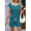 imageEkouaer Womens Pajamas Set 2 Piece Short Sleeves PJs O Neck Tops and Drawstring Waist Shorts Soft Lounge SetBlue Green