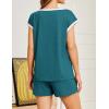 imageEkouaer Womens Pajamas Set 2 Piece Short Sleeves PJs O Neck Tops and Drawstring Waist Shorts Soft Lounge SetBlue Green
