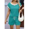 imageEkouaer Womens Pajamas Set 2 Piece Short Sleeves PJs O Neck Tops and Drawstring Waist Shorts Soft Lounge SetCeramic Green