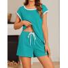 imageEkouaer Womens Pajamas Set 2 Piece Short Sleeves PJs O Neck Tops and Drawstring Waist Shorts Soft Lounge SetCeramic Green