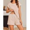 imageEkouaer Womens Pajamas Set 2 Piece Short Sleeves PJs O Neck Tops and Drawstring Waist Shorts Soft Lounge SetChampagne