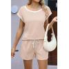 imageEkouaer Womens Pajamas Set 2 Piece Short Sleeves PJs O Neck Tops and Drawstring Waist Shorts Soft Lounge SetChampagne