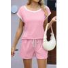 imageEkouaer Womens Pajamas Set 2 Piece Short Sleeves PJs O Neck Tops and Drawstring Waist Shorts Soft Lounge SetDark Pink