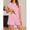 imageEkouaer Womens Pajamas Set 2 Piece Short Sleeves PJs O Neck Tops and Drawstring Waist Shorts Soft Lounge SetDark Pink