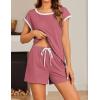 imageEkouaer Womens Pajamas Set 2 Piece Short Sleeves PJs O Neck Tops and Drawstring Waist Shorts Soft Lounge SetGray Purple Red