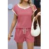 imageEkouaer Womens Pajamas Set 2 Piece Short Sleeves PJs O Neck Tops and Drawstring Waist Shorts Soft Lounge SetGray Purple Red
