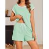 imageEkouaer Womens Pajamas Set 2 Piece Short Sleeves PJs O Neck Tops and Drawstring Waist Shorts Soft Lounge SetIce Green