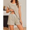 imageEkouaer Womens Pajamas Set 2 Piece Short Sleeves PJs O Neck Tops and Drawstring Waist Shorts Soft Lounge SetKhaki