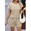 imageEkouaer Womens Pajamas Set 2 Piece Short Sleeves PJs O Neck Tops and Drawstring Waist Shorts Soft Lounge SetKhaki