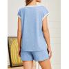 imageEkouaer Womens Pajamas Set 2 Piece Short Sleeves PJs O Neck Tops and Drawstring Waist Shorts Soft Lounge SetLight Blue