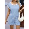 imageEkouaer Womens Pajamas Set 2 Piece Short Sleeves PJs O Neck Tops and Drawstring Waist Shorts Soft Lounge SetLight Blue