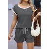 imageEkouaer Womens Pajamas Set 2 Piece Short Sleeves PJs O Neck Tops and Drawstring Waist Shorts Soft Lounge SetMedium Gray