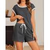 imageEkouaer Womens Pajamas Set 2 Piece Short Sleeves PJs O Neck Tops and Drawstring Waist Shorts Soft Lounge SetMedium Gray
