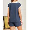 imageEkouaer Womens Pajamas Set 2 Piece Short Sleeves PJs O Neck Tops and Drawstring Waist Shorts Soft Lounge SetNavy Blue