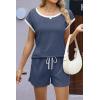 imageEkouaer Womens Pajamas Set 2 Piece Short Sleeves PJs O Neck Tops and Drawstring Waist Shorts Soft Lounge SetNavy Blue