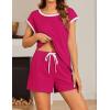 imageEkouaer Womens Pajamas Set 2 Piece Short Sleeves PJs O Neck Tops and Drawstring Waist Shorts Soft Lounge SetRose Red