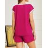 imageEkouaer Womens Pajamas Set 2 Piece Short Sleeves PJs O Neck Tops and Drawstring Waist Shorts Soft Lounge SetRose Red