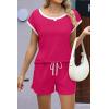 imageEkouaer Womens Pajamas Set 2 Piece Short Sleeves PJs O Neck Tops and Drawstring Waist Shorts Soft Lounge SetRose Red