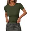 imageEkouaer Women Short Sleeve Shirts Lightweight Thermal Tops Ribbed Knitted Outfit Tees Soft Crew Neck Undershirt Basic ClothesArmy Green