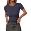 imageEkouaer Women Short Sleeve Shirts Lightweight Thermal Tops Ribbed Knitted Outfit Tees Soft Crew Neck Undershirt Basic ClothesDark Gray