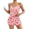 imageEkouaer Womens Cami Pajama Sets 2 Piece Cute Print Pjs Soft Tank Top ampamp Elastic Waist Shorts Camisole Lounge SetRed Cherry