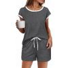 imageEkouaer Womens Pajamas Set 2 Piece Short Sleeves PJs O Neck Tops and Drawstring Waist Shorts Soft Lounge SetMedium Gray