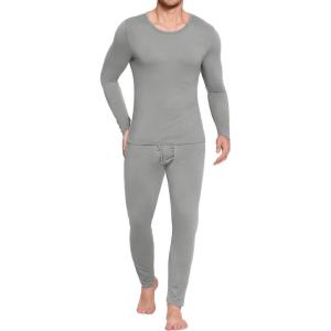imageEkouaer Mens Long Johns Thermal Underwear Comfy Soft Elastic Fabric Base Layer Set Cold Weather Warm Top and BottomLight Grey