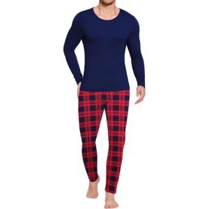 imageEkouaer Mens Long Johns Thermal Underwear Comfy Soft Elastic Fabric Base Layer Set Cold Weather Warm Top and BottomNavy Top With Red Blackplaid Pants