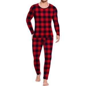 imageEkouaer Mens Long Johns Thermal Underwear Comfy Soft Elastic Fabric Base Layer Set Cold Weather Warm Top and BottomRed Black  Plaid