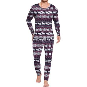 imageEkouaer Mens Long Johns Thermal Underwear Comfy Soft Elastic Fabric Base Layer Set Cold Weather Warm Top and BottomReindeer Snowflake