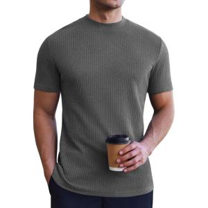imageEkouaer Mens Mock Turtleneck Short Sleeve Knit T Shirts Slim Fit Basic Thermal Tops Lightweight Tee SXXXLDark Grey