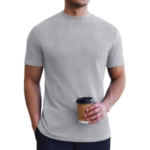 imageEkouaer Mens Mock Turtleneck Short Sleeve Knit T Shirts Slim Fit Basic Thermal Tops Lightweight Tee SXXXLLight Grey