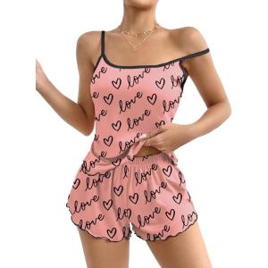 imageEkouaer Womens Cami Pajama Sets 2 Piece Cute Print Pjs Soft Tank Top ampamp Elastic Waist Shorts Camisole Lounge SetBlack Love