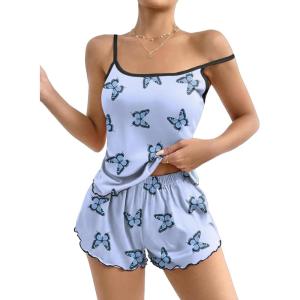 imageEkouaer Womens Cami Pajama Sets 2 Piece Cute Print Pjs Soft Tank Top ampamp Elastic Waist Shorts Camisole Lounge SetBlue Butterfly