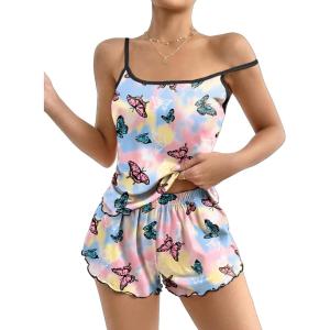 imageEkouaer Womens Cami Pajama Sets 2 Piece Cute Print Pjs Soft Tank Top ampamp Elastic Waist Shorts Camisole Lounge SetColorful Butterfly