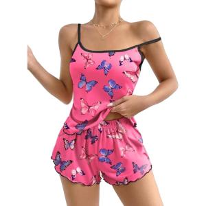 imageEkouaer Womens Cami Pajama Sets 2 Piece Cute Print Pjs Soft Tank Top ampamp Elastic Waist Shorts Camisole Lounge SetPink Blue Butterfly