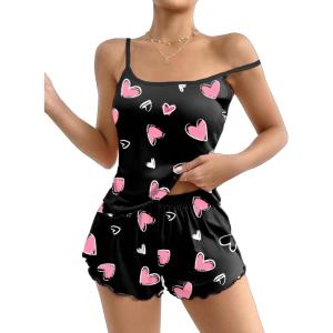 imageEkouaer Womens Cami Pajama Sets 2 Piece Cute Print Pjs Soft Tank Top ampamp Elastic Waist Shorts Camisole Lounge SetPink Heart