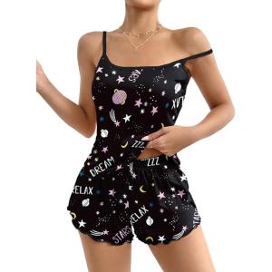 imageEkouaer Womens Cami Pajama Sets 2 Piece Cute Print Pjs Soft Tank Top ampamp Elastic Waist Shorts Camisole Lounge SetStar