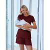 imageEkoauer Women 2 Piece Maternity Pajamas Set Lightweight Pregnancy Outfit Ribbed Knit Postpartum Loungewear Set with PocketDark Red