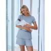 imageEkoauer Women 2 Piece Maternity Pajamas Set Lightweight Pregnancy Outfit Ribbed Knit Postpartum Loungewear Set with PocketLight Blue