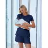 imageEkoauer Women 2 Piece Maternity Pajamas Set Lightweight Pregnancy Outfit Ribbed Knit Postpartum Loungewear Set with PocketNavy Blue