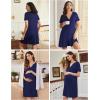 imageEkouaer 2 Pack Maternity Nightgown Button Down Nursing Gown 3 in 1 Breastfeeding Sleepwear V Neck Short Sleeve Delivery DressNavy BlueDark Red
