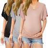 imageEkouaer 3 Pack Maternity Shirts V Neck Dolman Sleeve Side Ruched Pregnancy Tops Tunic BlouseBlackGreyPink