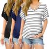 imageEkouaer 3 Pack Maternity Shirts V Neck Dolman Sleeve Side Ruched Pregnancy Tops Tunic BlouseBlueStripeBlack